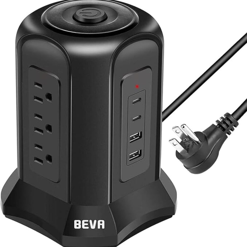 BEVA Tower Surge Protector Power Strip, Desk Charging Station with 9 AC Outlet